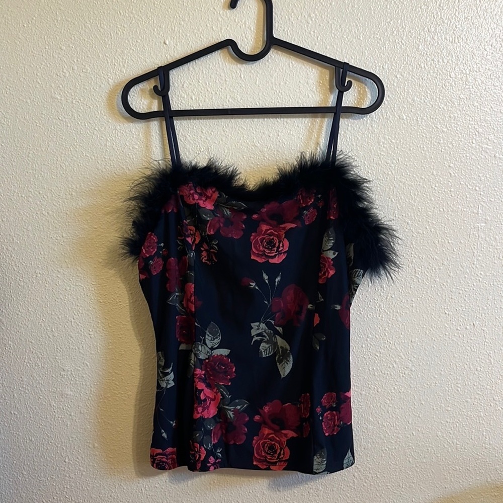 90s Look Ember Floral and Feather Mesh Tank